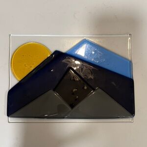 Colorful Glass Art with Mountain and Sun